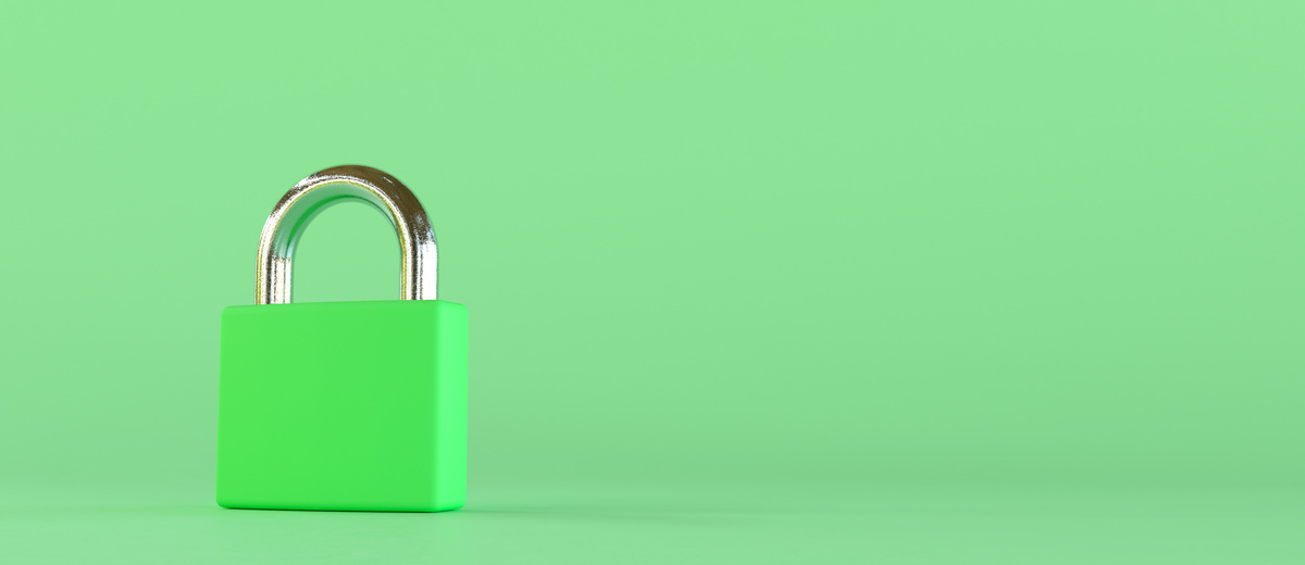 3D illustration. Closed green padlock on an green background.