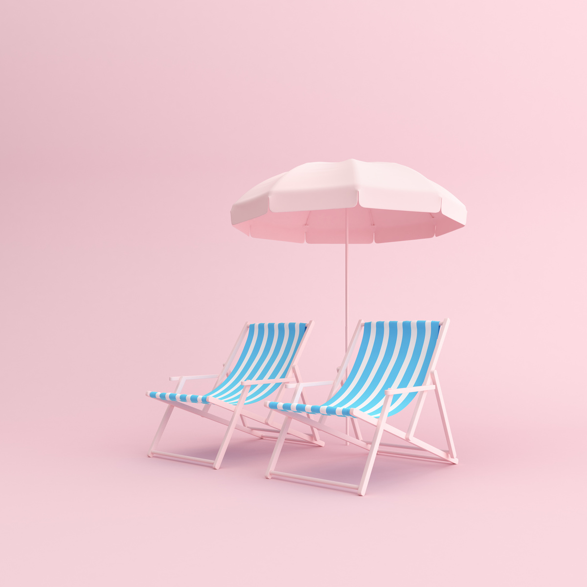 Mockup of Beach Chairs with Umbrella on Pink Background.